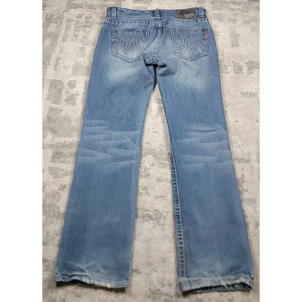 MEK DNM Cody Straight Leg Button-Fly Faded Whiskered Blue Denim Jeans Sz 37x33